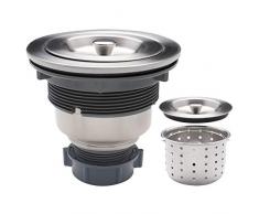 Enbol Abflusssieb für Spülbecken mit abnehmbarem tiefem Abfallkorb, Edelstahl, Abflusssieb Montage, gebürstetes Nickel