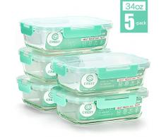 Vorratsbehälter mit Deckel (5-Teiliges of 1040 ml) Rechteckig Glas-Frischhaltedosen, Luftdicht, Lunchboxen