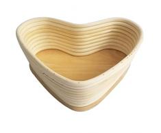 Yardwe Gärkörbchen Gärkorb Herz Form Rattan Peddigrohr Brotschale Brotform für Brotteig Bäcker Brotbacken Bäckermesser Khaki Größe M
