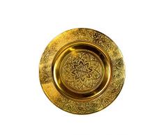 Orientalisches rundes Tablett aus Metall Sidra Gold 30cm | Marokkanisches Teetablett in der Farbe Gold | Orient Goldtablett goldfarbig | Orientalische Dekoration auf dem gedeckten Tisch