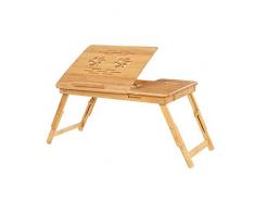 SONGMICS Laptopständer aus Bambus, höhenverstellbare Notebookhalterung, Frühstückstablett, Tisch fürs Bett, Schreibtischaufsatz, 5 Neigungswinkel, belüftet, mit Schublade LLD001