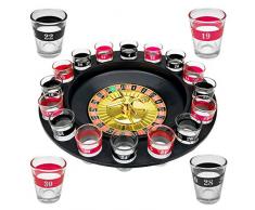 WELLGRO® Trinkspiel Roulette - mit 1 Roulette-Rad, 16 Schnapsgläser und 2 Spielkugeln - Party-Spaß, bei dem der Zufall entscheidet