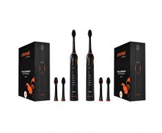 ZAHNHELD® DOPPELPACK Schallzahnbürste GERO®, 6 Wochen Akku (inkl. 6 Wechselköpfe), Timer + 5 Putzmodi, wiederaufladbar und wasserdicht, Tastensperre, elektrische Zahnbürsten (2x Schwarz)