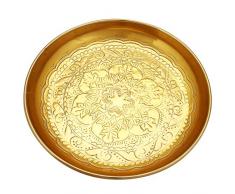 Orientalisches rundes Tablett Schale aus Metall Afet 31cm groß Gold | Orient Dekoschale mit hoher Rand | Marokkanisches Serviertablett Rund | Orientalische goldene Deko auf dem gedeckten Tisch