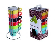 mucplants 6er Set Espressotassen farbig + praktischen Chromständer + Geschenkkarton Espresso
