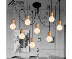 Beakjiful Industrielle Vintage Modern Pendelleuchte für Esszimmer/Wohnzimmer/Schlafzimmer/Küche/Café Pendellampe Einfaches Kaffeeset Spider Three Single Head Wood, Single Head [Ohne Glühbirne]