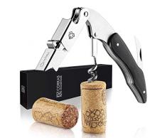 CORKAS Kellnermesser Korkenzieher Holz, Weinöffner mit Flaschenöffner & Folienschneider, Profi Korkenzieher Wein aus Edelstahl zum Sommeliers, Kellner und Barkeeper