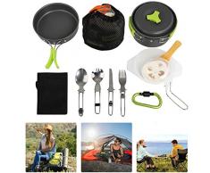 BelleStyle Camping Geschirr Set, 1-2 Personen 15 Stücke Camping Kochgeschirr Utensilien Töpfe Pfannen Set für Outdoor Camping Wandern Picknick Kochen, Leicht und Langlebig (15 Stücke)
