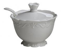 Chic Antique Zuckerdose mit Löffel Provence Porzellan Zuckerbox