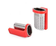 HMANN Teesiebe Teefilter Set,Dauerfilter aus Edelstahl für losen Tee/Kräuter/Gewürze,ovaler Teekorb Teebehälter mit intigrierter Abtropfschale im Haltegriff zum einhängen am Tassenrand Teeglas