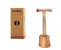 Eco Rasierer Metall | Rasierhobel Rose Gold mit Rasierhobel Ständer | Damen Rasierer Hobel | Rasierhobel Zero Waste | Rasierer Frauen | Rasierer Plastikfrei | Shaving Women | Safety Rasierer | Bambaw