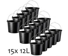 KADAX Baueimer aus Kunststoff, 12L, Mörteleimer für Baustelle, Garten, Zementeimer, Stabiler Eimer mit Griff, Mörtelkasten, Wassereimer mit Gießrand, Putzeimer, schwarz (15)