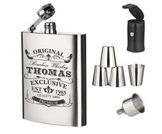 polar-effekt 7-TLG. Edelstahl Flachmann Geschenk-Set mit Personalisierte Gravur - Schnapsflasche 195ml mit Trichter und 4 Becher - Geschenkidee für Männer - Motiv Original-Exklusive