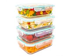 Luxury & Grace 4er Packung Glas Frischhaltedosen 1500 ml. Luftdicht. Geeignet für Mikrowelle, Ofen, Gefrierschrank und Spülmaschine. BPA frei.