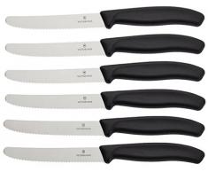 Victorinox Küchenmesser-Set 6 Stück (11cm, Extra scharfer Wellenschliff, Tafelmesser, Ergonomischer Griff, Spülmaschinengeeignet) schwarz