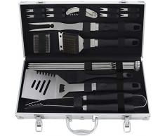 grilljoy 20pcs Grill Werkzeugset, Hochleistungs Grillzubehör aus Edelstahl im Aluminiumgehäuse, komplettes Outdoor Camping Grillkoffer Perfektes Grill-Set für das tägliche Essen im Freien