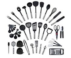 JETZT NEU - 42 teiliges-Set von KRONENKRAFT®, Küchenhelfer Set aus Edelstahl und Nylon Kochen Tools einschließlich Turners, Tongs, Löffel, Messbecher, Schneebesen, Dosenöffner, Schäler, Schaber