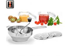 Passiermühle aus Edelstahl, 3 Einsötze, Lochdurchmesserder Siebe: 2- 3 - 7 mm: Passier Mühle Passiergeröt Passiersieb Flotte Lotte Passiermaschine Tomatenmühle