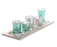 levandeo Tablett Teelichthalter Set 42,5x15x2cm Holz Glas Windlichter Deko Kerzenhalter