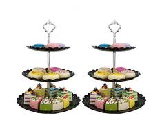 Hetoco schwarz 3-stöckig Gebäck Muffin Obst Kunststoff Kuchenständer Etagere Dessert ständer Display Servierständer Cupcake Ständer für Party, Geburtstag, Hochzeit, Weihnachten （2 Stücke-Groß