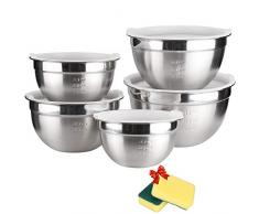 TUXWANG Edelstahl Schüssel Set 5 Piece Salatschüssel mit Deckel und abgestuften Messmarkierungen, stapelbar für bestmögliche Lagerung