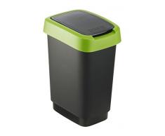 Rotho Twist Mülleimer 10 l, Kunststoff (PP), schwarz / grün, 10 Liter (24,8 x 18,1 x 33 cm)