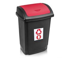 Plast Team Swing Mülleimer für Metall mit Schwingdeckel Recycling Abfallbehälter Abfalleimer 25L-Behälter (Rot/Schwarz)