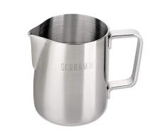 Schramm® Milchkännchen Milchkanne Edelstahl 350ml Milch aufschäumen Krug Aufschäumkännchen mit Baristastift Milchschaum Latte Macchiato Cafè Latte silber
