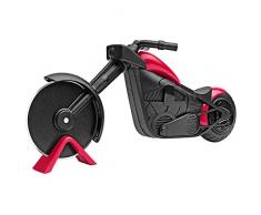 KUONIIY Motorrad Pizzaschneider, Edelstahl Kunststoff Pizzaroller, Pizzarad als schöne Dekor, Ideales Geschenk (21,5 * 8,5 cm, schwarz & rot)