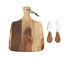 hecef Käsebrett Set 3, EIN Käsebrett aus Akazienholz und EIN Käsemesser und eine Käsegabel, Holzkäsebrett, Käseplatte(Käsebrett mit 2 Messer), Weihnachten