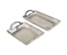 MACOSA LC17300 Deko-Tablett mit Griffen Silber rechteckig klein Aluminium Tisch-Dekoration Kerzenteller Servierplatte Obsttablett Wohn-Accessoire (15,5 x 12 x 4,5 cm)