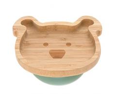 LÄSSIG Kinder Holzteller Snackteller Kinderteller, aus Bambus Saugnapf aus Silikon rutschfest/Platter Little Chums Dog, blau