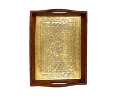 Orientalisches eckiges Tablett aus Holz Messing vergoldet Maghul 40cm | Marokkanisches Teetablett in der Farbe Gold | Orient Holztablett goldfarbig | Orientalische Dekoration auf dem gedeckten Tisch