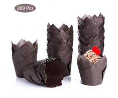 Diealles Shine 200 Stück Tulpen-Backförmchen, Tulpen Backpapier Schalen Papier Cupcake Wrapper Papier Kuchen Cup Muffin Einlagen Papierförmchen für Dessert Muffins, Braun