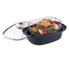 GSW 414593 Aromabräter mit Einsatz 39x25cm, Karbon-Stahl, Edelstahl rostfrei, Glas, schwarz