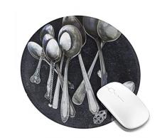 Kleine runde Mauspad 7,9 x 7,9 Zoll Silberlöffel rutschfeste Gummi Desktop Arbeitsmatte Matte Gaming Computer PC Mousepad für zu Hause / Büro