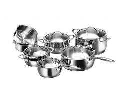 Karcher Topfset Lara aus Edelstahl, Kochgeschirr Induktion-Kochtopf-Set, Töpfe und Pfanne und Stielkasserolle mit Glasdeckel, 7-teilig