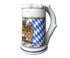 Geschenkbox Zaubermaßkrug Vexierkrug Bierkrug mit Löchern im bayerischen Design aus Porzellan, 760ml
