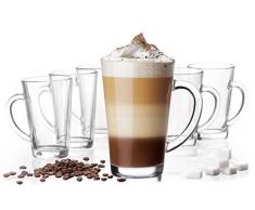Platinux Latte Macchiato Gläser mit Griff aus Glas Set (6-Teilig) 370ml Teegläser Coffee Kaffeegläser