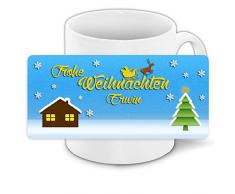 Weihnachtstasse mit Namen Erwin und Motiv „Nr. 2“ mit Haus, Weihnachtsmann und Tannenbaum