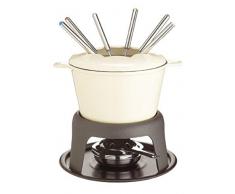 Kitchen Craft Emailliertes Fondue-Set aus Gusseisen mit 6 Gabeln, cremefarben