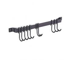 NA Wandmontage Hängende Eisen Gourmet Küchenbar Rack Schiene Und 10 Haken Set Utensil Topf Pfanne Oder Deckel Aufbewahrungsorganisator, 17 Zoll Saugnapf Küchenschiene
