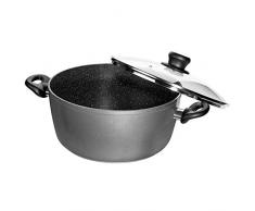 STONELINE® Made in Germany Kochtopf 24 cm, mit Glasdeckel, auch für öl- und fettfreies Braten, Kratzfeste Antihaftbeschichtung mit echten Steinpartikeln, Induktionstopf