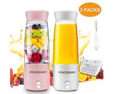 Tragbarer Mixer Smoothie Maker, Mini Portable Blender Persönlicher Saftmixer Standmixer Bottle Elektrisch Juicer Entsafter mit USB Wiederaufladbare für GemüSe und Obst Fruit Milchshake, 2 Packungen