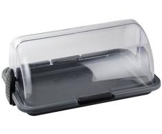 Fackelmann Brotkasten, Rollbrotkasten aus Kunststoff, Brotbox zur Aufbewahrung von Backwaren (Farbe: Transparent/Grau/Schwarz), Menge: 1 Stück
