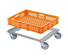 Alu Transportroller für Kuchenblech-Transportkästen 650x450 mm, offenes Deck, 4 Lenkrollen, Tragkraft 250 kg