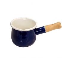 SLHP Emaille Klein Milchtopf Antihaft Milchpfanne mit Holzgriff Mini Stieltopf mit Ausguss 550ml (Blau, 10 cm / 3,94 Zoll / 550ml)