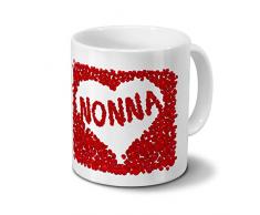 Tasse mit Namen Nonna - Motiv Rosenherz - Namenstasse, Kaffeebecher, Mug, Becher, Kaffeetasse - Farbe Weiß