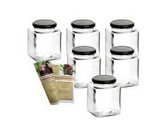 gouveo 6er Set Einmachgläser Quadrat 500 ml mit Drehverschluss Schwarz - Marmeladengläser, Vorratsgläser, Wurstgläser, Einweckgläser