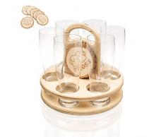 Weizenbierglas Set 6 Gläser + Holz Bierdeckel Weizenglas Weizen Brett Holz z.B. als Geschenk zum Geburtstag Holztablett Griff Bierträger Holzbrett